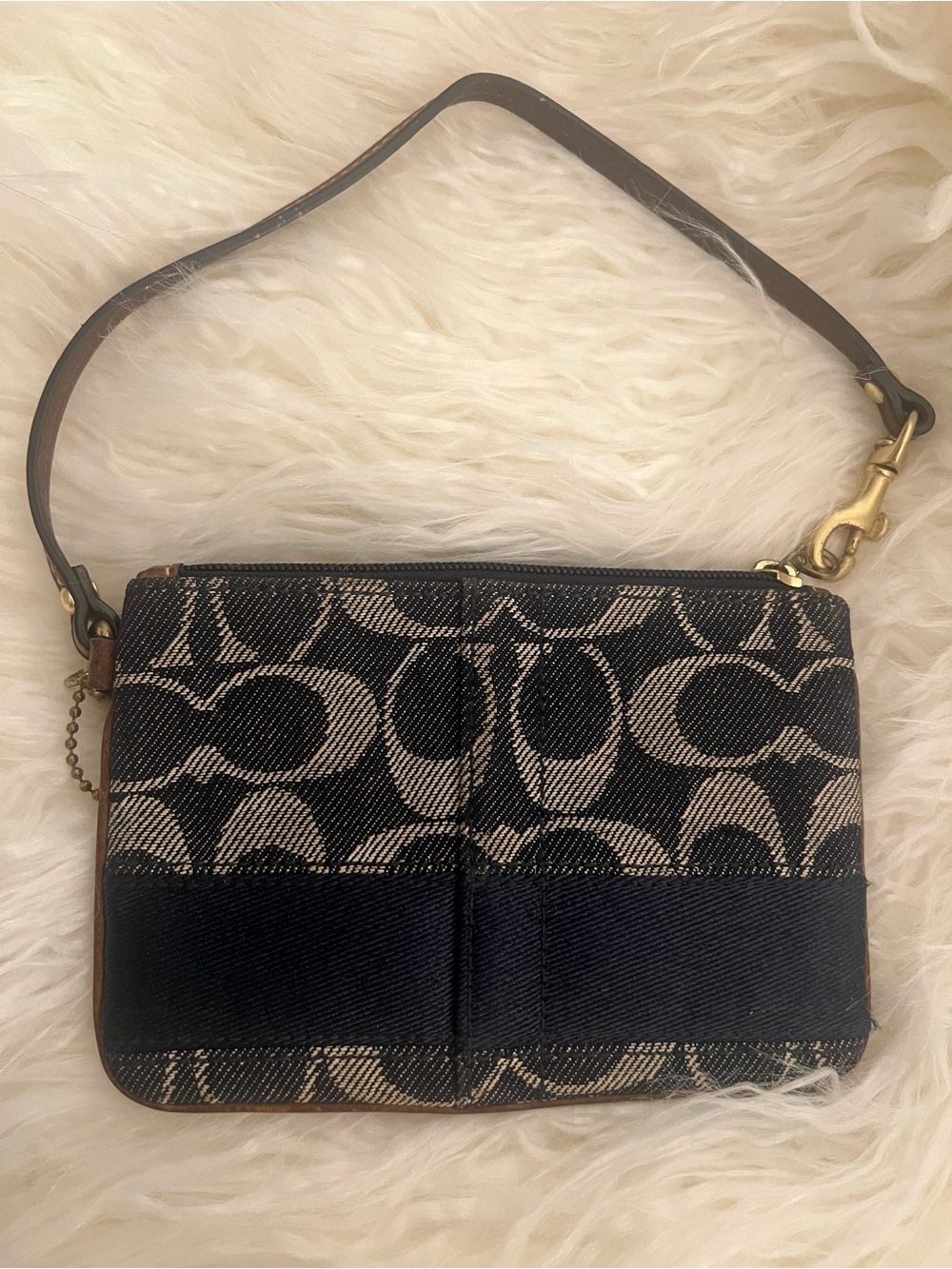 Vintage Y2K Coach signature denim & Jacquard stripe Wristlet